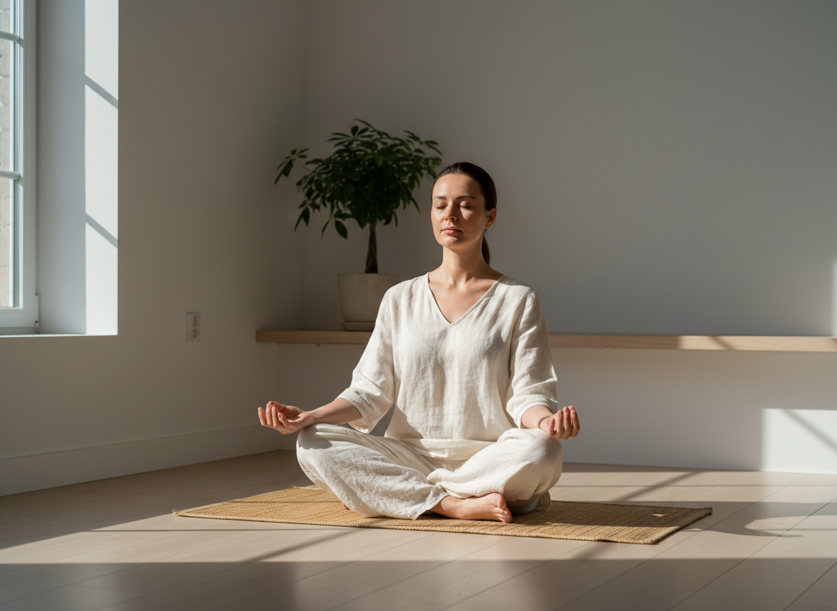 Person practicing mindfulness in a calm room