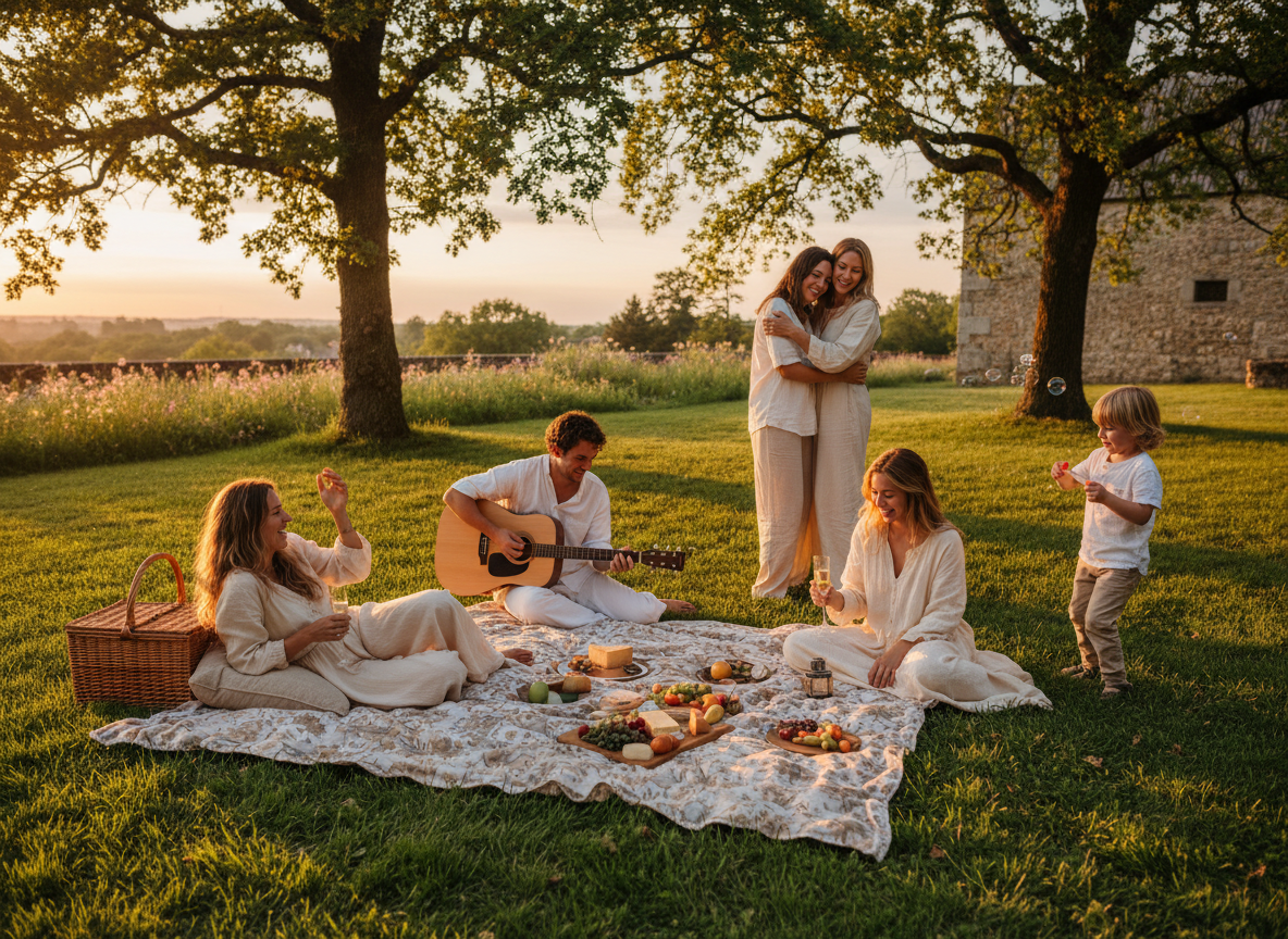 People enjoying a relaxed moment together outdoors