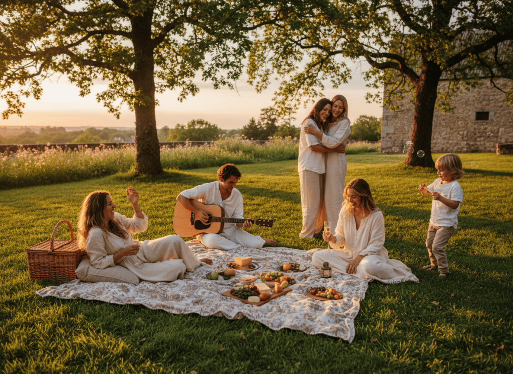 People enjoying a relaxed moment together outdoors