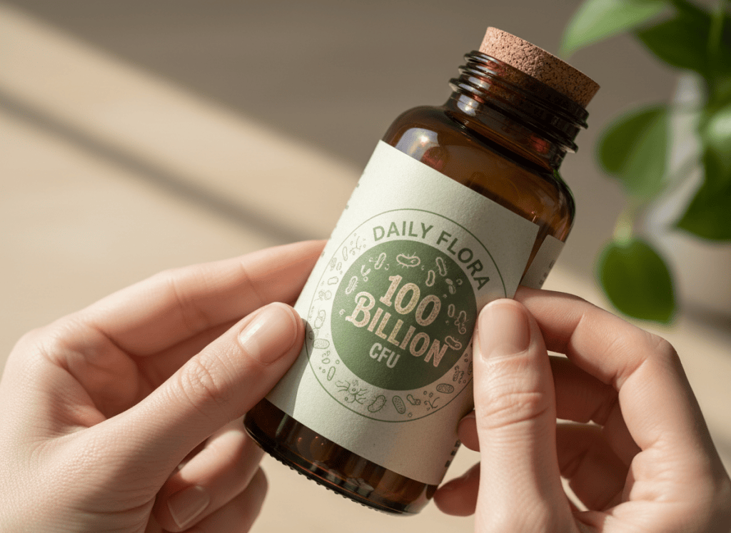 Reading a probiotic supplement label closely