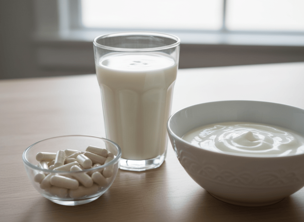 Probiotic supplement capsules with kefir and yogurt
