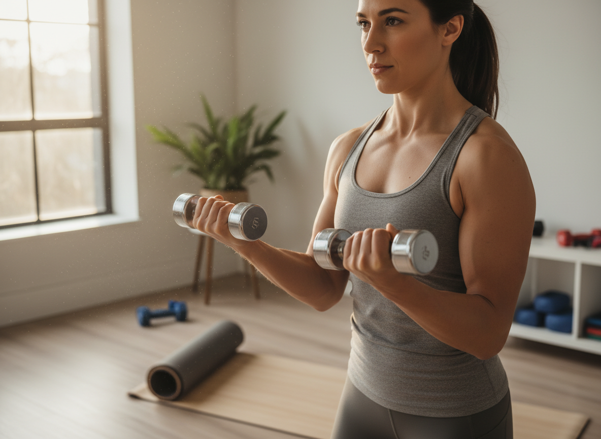 Person doing a strength exercise with dumbbells
