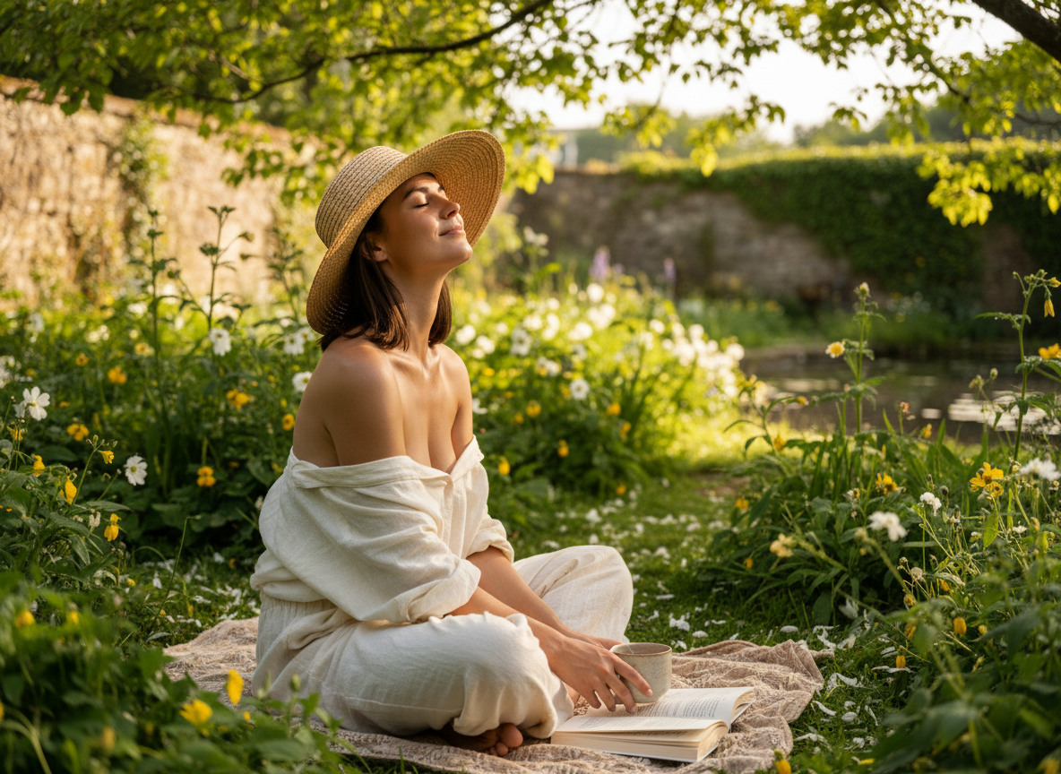 Person enjoying moderate sunlight outdoors